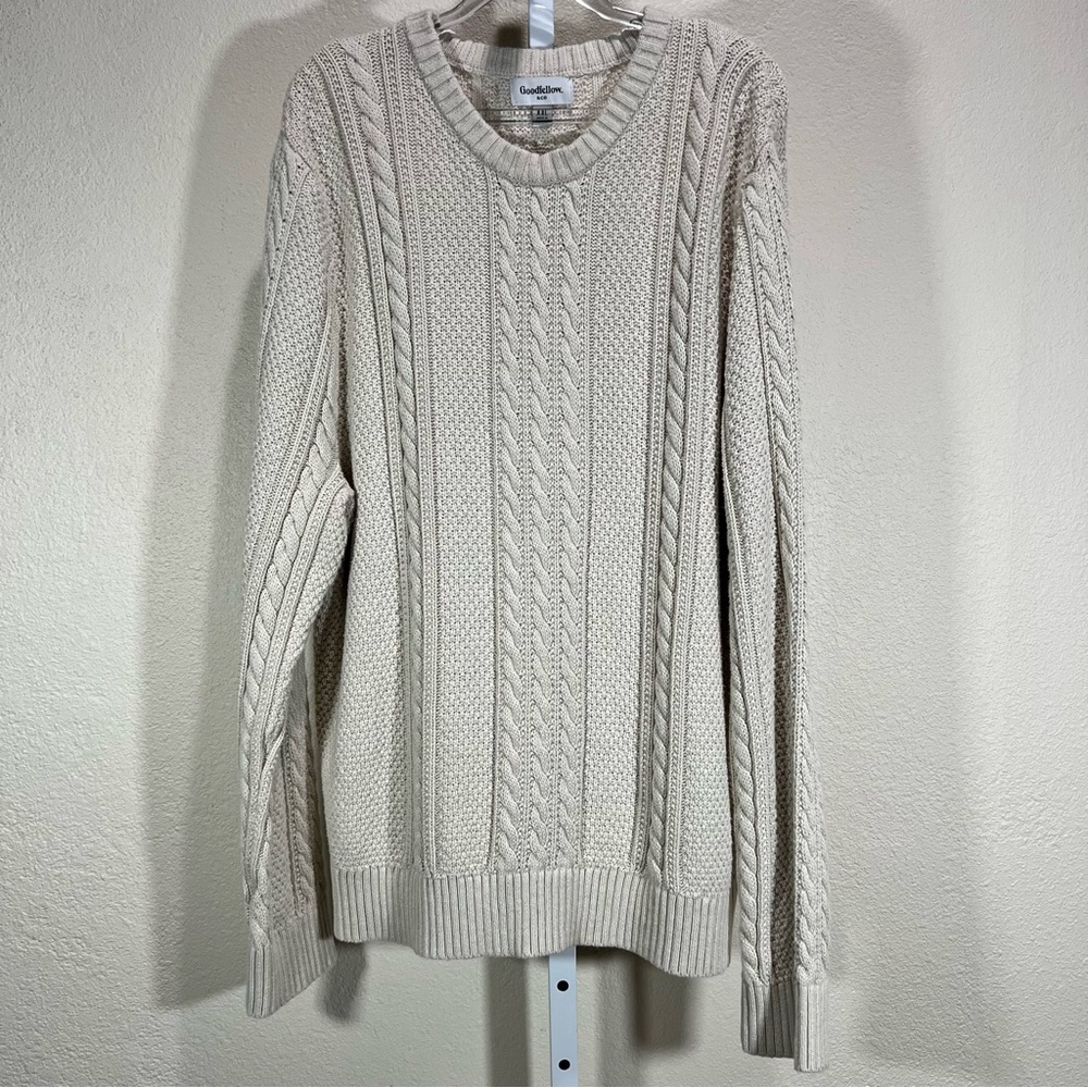 Goodfellow Mens Ivory Cozy Fishermans Sweater Sz XXL Cable Knit Fall Photos